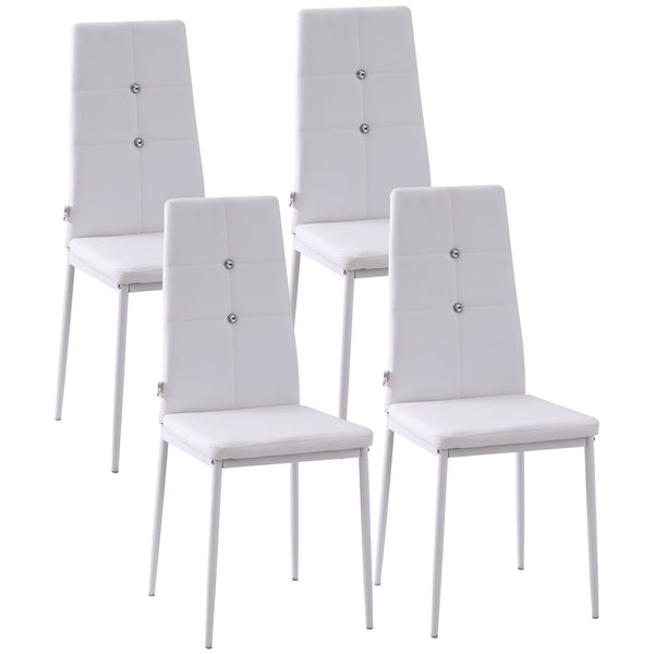 Set of 4 white high-back upholstered chairs with padded seats