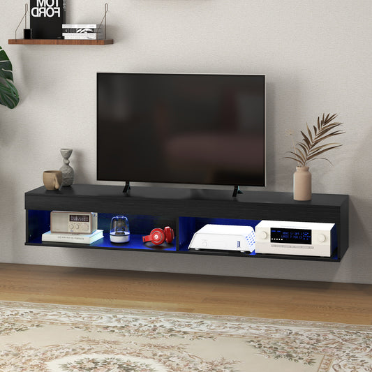 HOMCOM Modern Wall Mounted TV Stand with Storage and LED Lighting for TVs up to 75 inches, Floating TV Shelf for Living Room, Black