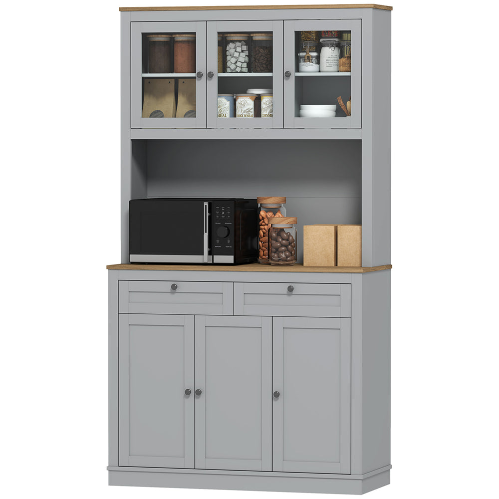 Garde-manger avec espace micro-ondes et portes vitrées, gris
