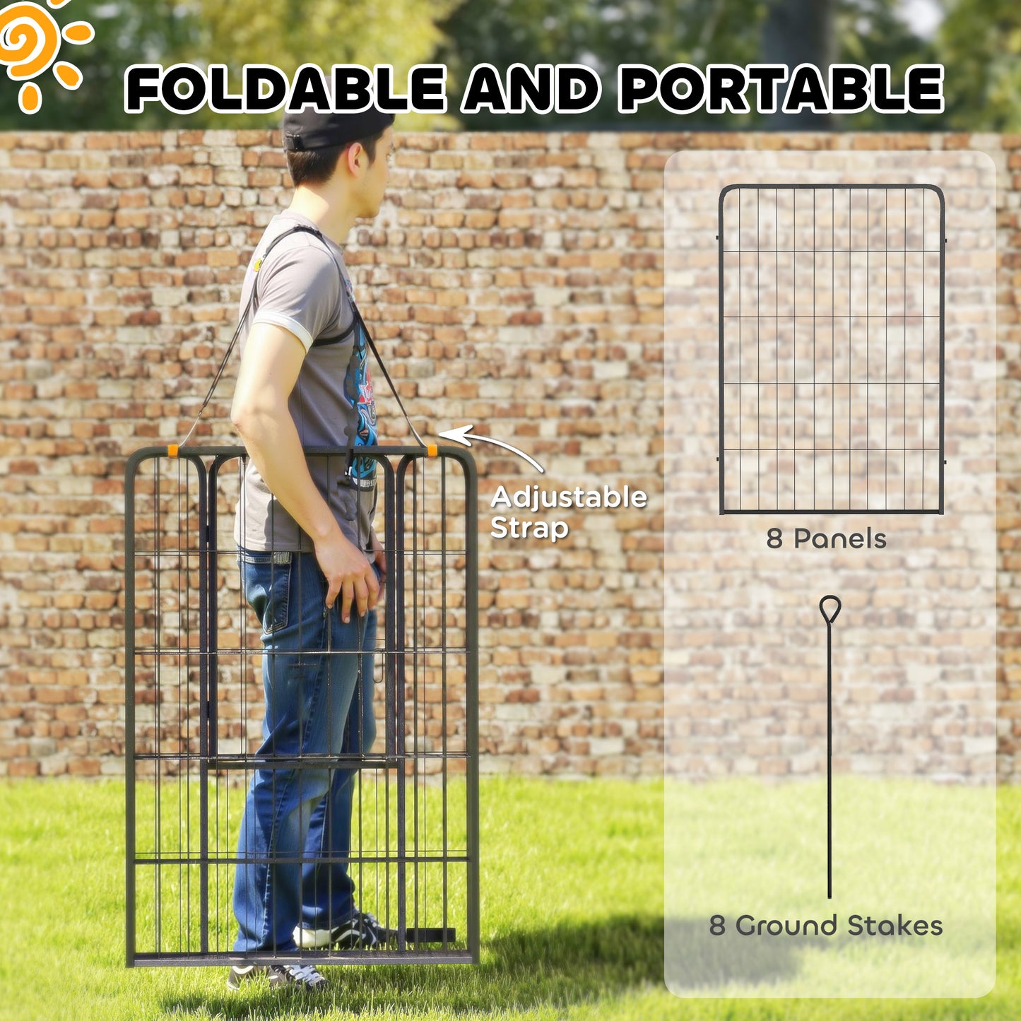 Parc pour chien PawHut 99 cm, intérieur/extérieur, portable et pliable, 8 panneaux, avec porte et sangle, pour grands chiens