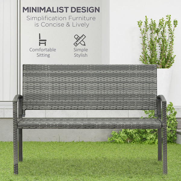 Banc de jardin deux places en rotin tressé, gris