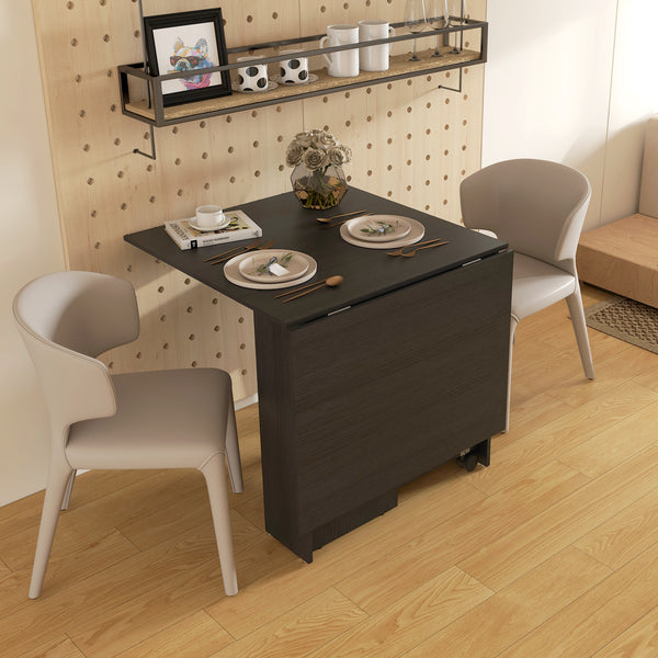 Table de salle à manger pliante avec étagères de rangement et roulettes, noir