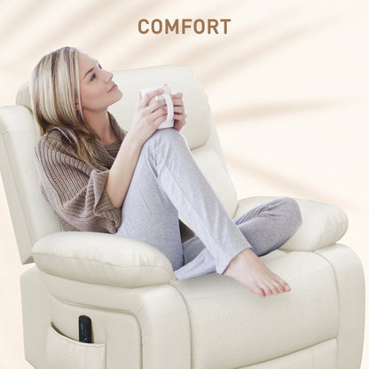 Fauteuil inclinable en cuir synthétique avec massage par vibration, base pivotante, fonction bascule, télécommande, blanc crème