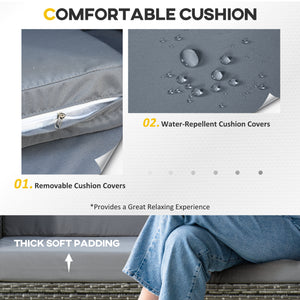 Canapé deux places en résine tressée de luxe avec coussin, gris