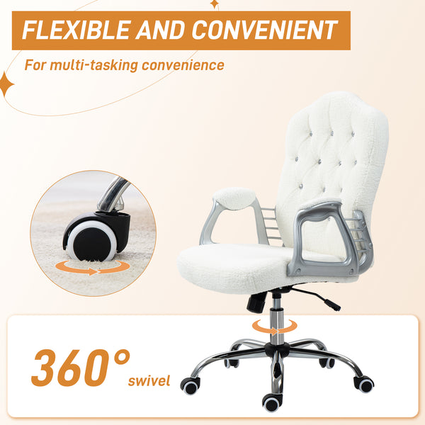 Upholstered office chair with swivel casters and adjustable height, white