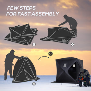 Ice fishing shelter for 2 people, foldable and collapsible, with carry bag, black