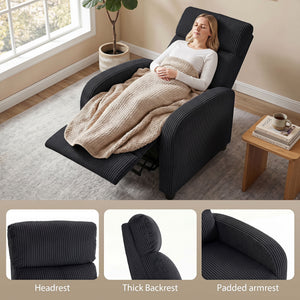 Corduroy Home Theater Seating, Push Back Recliner Chair with Padded Seat for Living Room, Black
