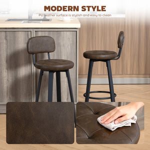 Ensemble de 2 tabourets de bar rembourrées avec repose-pieds et dossier pour comptoir de cuisine, marron
