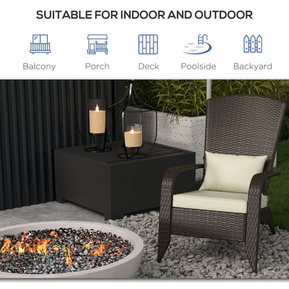 Chaise Adirondack en rotin avec coussins pour patio, kaki