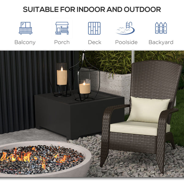 Chaise Adirondack en rotin avec coussins pour patio, kaki