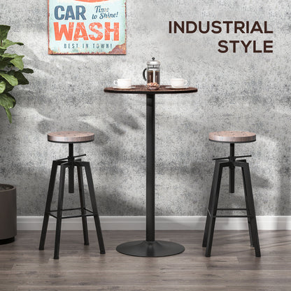 Table de bistrot haute industrielle avec base en métal et plateau en bois d'orme