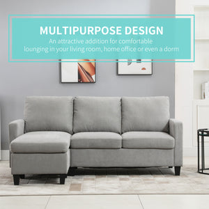 L-shaped corner sofa, modern sectional sofa with ottoman, light gray