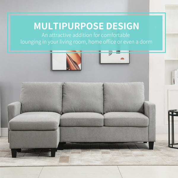 L-shaped corner sofa, modern sectional sofa with ottoman, light gray