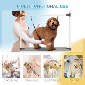 Adjustable Pet Grooming Table with 2 Safety Straps and Storage Basket, Gray