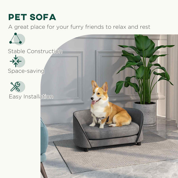 Dog sofa with soft cushion, removable and washable cover, grey