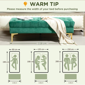 Banc de lit rembourré avec capitonnage à boutons, vert foncé