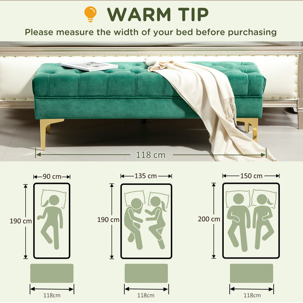 Banc de lit rembourré avec capitonnage à boutons, vert foncé