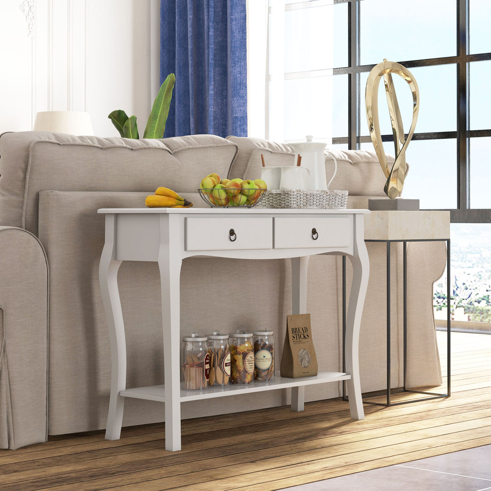 Modern Entryway Console Table with 2 Drawers and Lower Shelf, for Living Room, Hallway, Ivory White