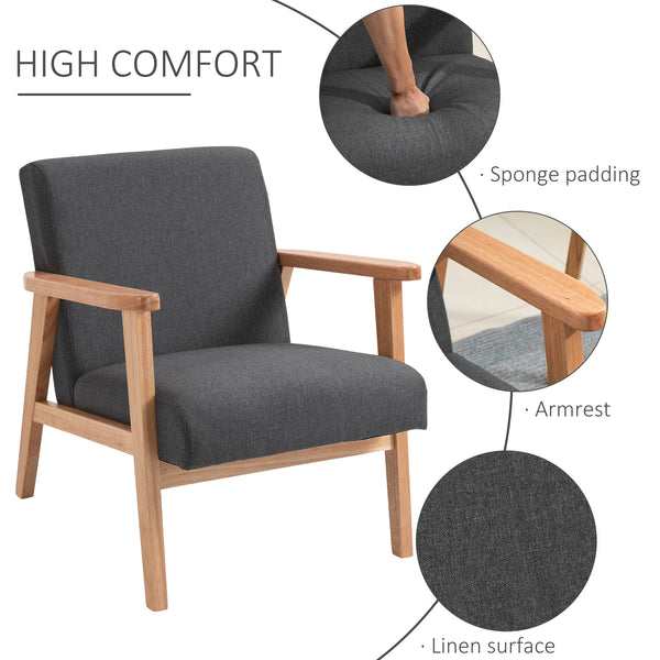 Fauteuil d'appoint mid century en tissu avec accoudoirs en bois, gris