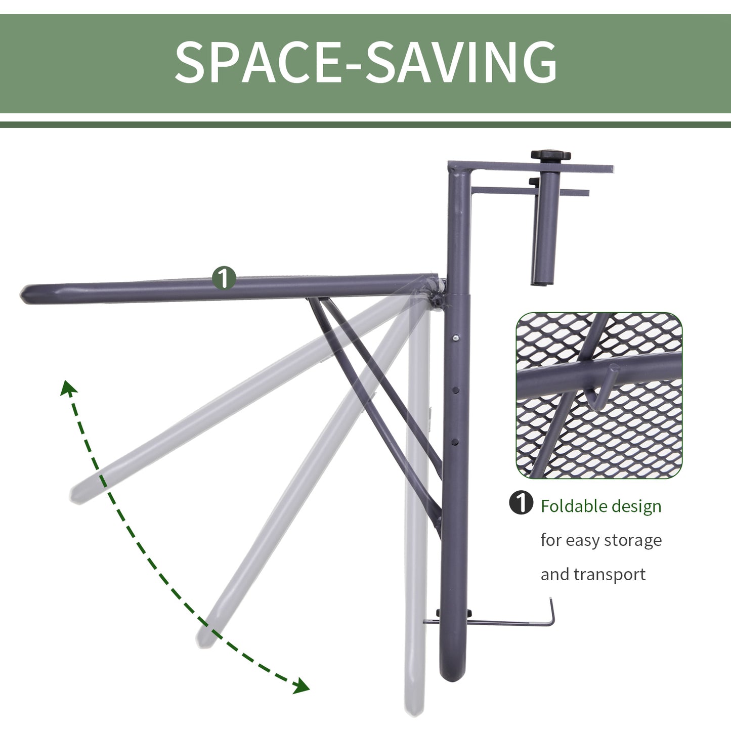 Outsunny Adjustable Balcony Hanging Rail Table Metal Mounting Mini Wall Desk Outdoor Flower Stand Serving Table, Gray |