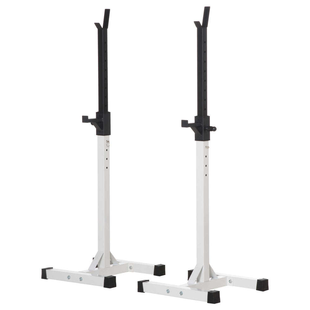 Support de barre d'haltères réglable pour squats et musculation avec 2 barres, noir et blanc