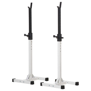 Support de barre d'haltères réglable pour squats et musculation avec 2 barres, noir et blanc