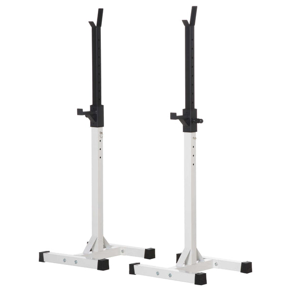 Support de barre d'haltères réglable pour squats et musculation avec 2 barres, noir et blanc