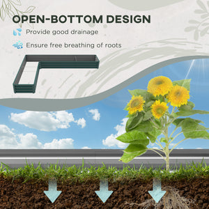 Raised galvanized steel planter with vegetable stakes, green