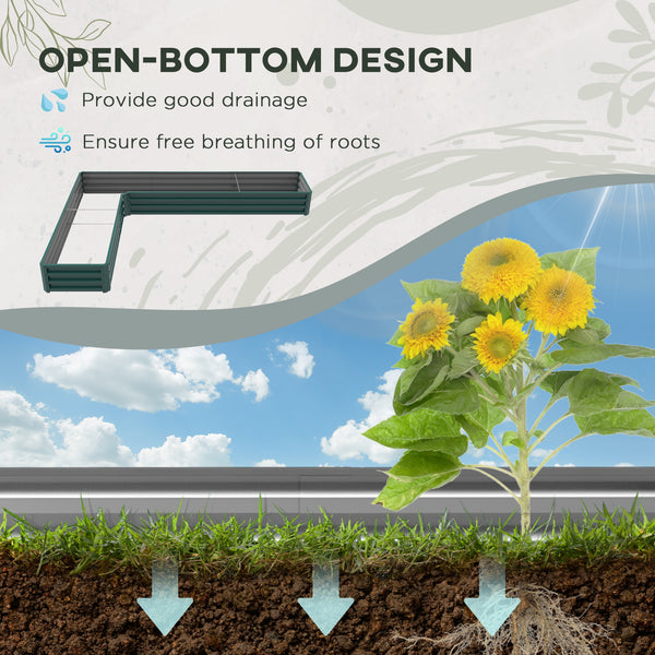 Raised galvanized steel planter with vegetable stakes, green