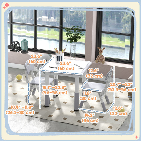 Ensemble table et chaises 3 pièces, hauteur réglable, avec rangement, gris