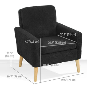Fauteuil d'appoint en tissu avec pieds en bois et large assise rembourrée, noir