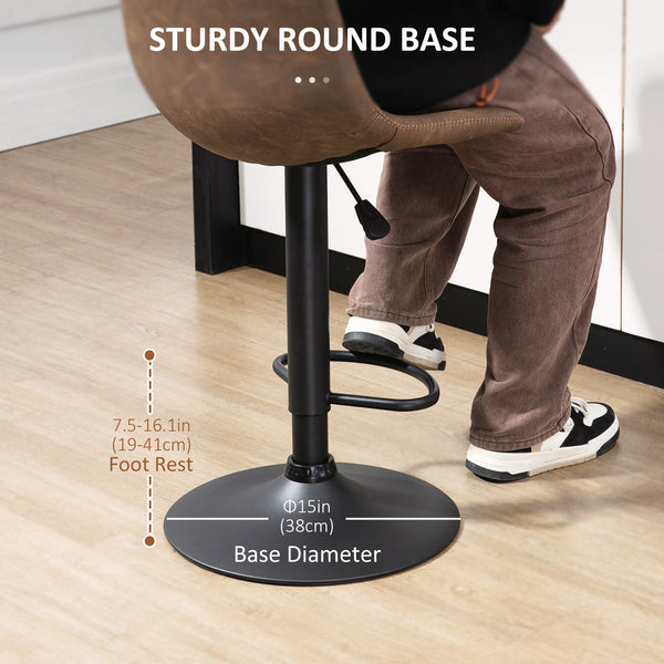 Set of 2 vintage brown leather bar stools