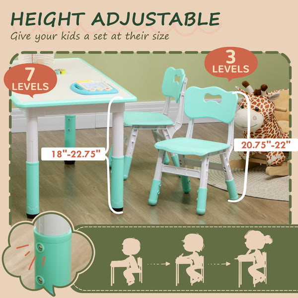 Kids Table and Chair Set (4 Chairs, Adjustable Height, Easy to Clean, Ages 1.5-5), Green