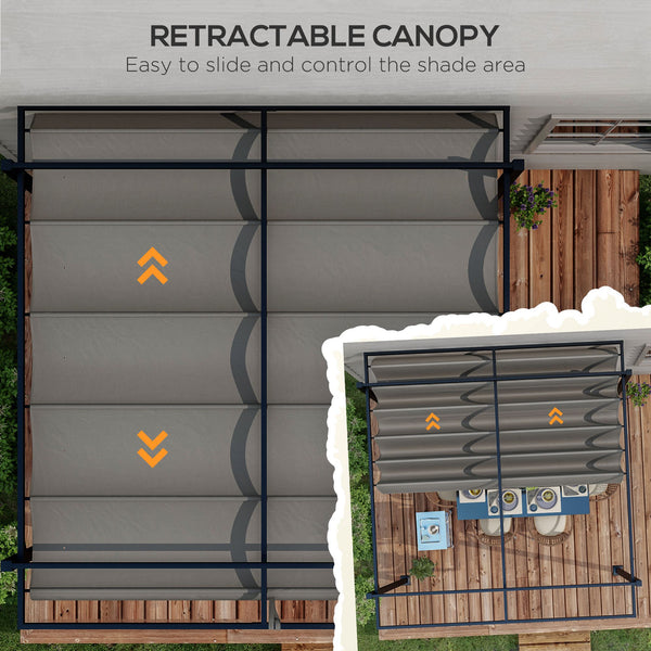 Pergola rétractable 10' x 10', abri de jardin, pour barbecue, patio, terrasse, gris foncé