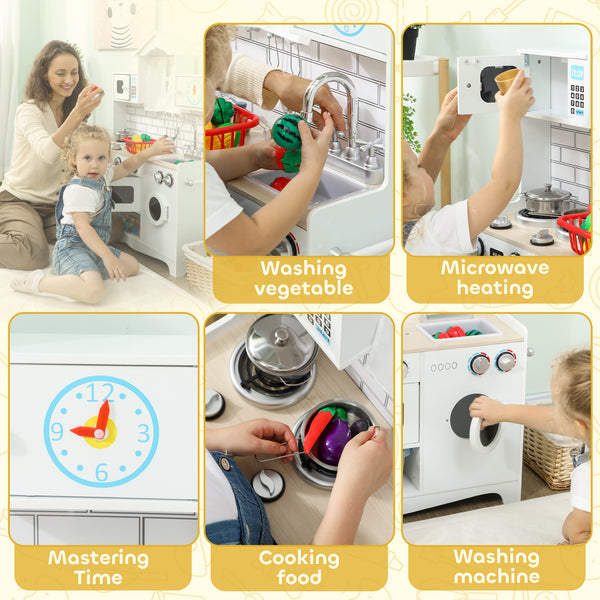 Cuisine pour enfants avec bouton sonore et horloge, blanche