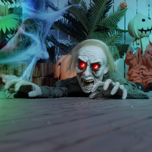 Décoration d'Halloween Zombie rampant, accessoire décoratif animé avec activation sonore et yeux lumineux