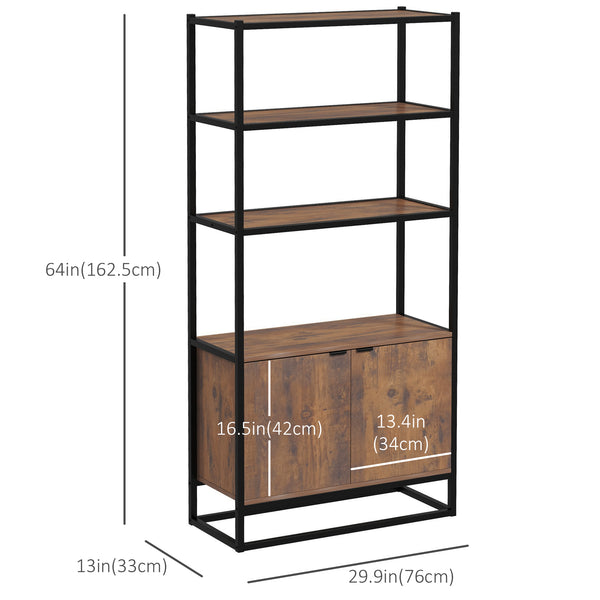 Meuble de rangement avec 3 étagères ouvertes et placard fermé, marron rustique