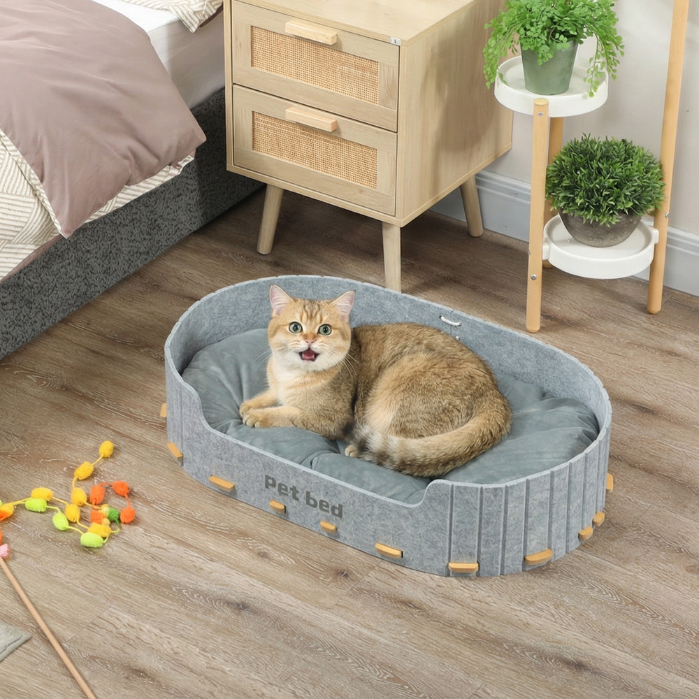Dog Bed, Cat Bed with Washable Removable Cushion, Scratch-Resistant, Felt Cat Couch Sofa for Small Medium Dogs, Grey