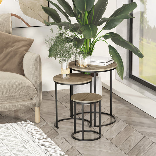 Lot de 3 tables d'appoint empilables avec cadre en acier pour salon