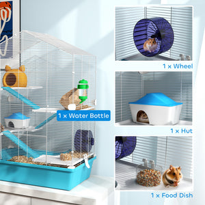 Cage pour hamster à 5 niveaux avec plateformes, rampes et accessoires – Blanc et bleu pâle