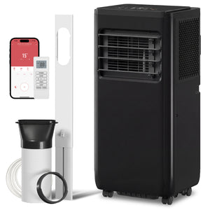Climatiseur portable 4 en 1, 8000 BTU avec fonctions refroidissement, déshumidification, ventilation, mode sommeil, télécommande vocale Wi-Fi, noir