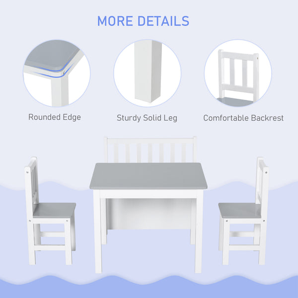 Set of 4 wooden children's chairs and benches with storage for toddlers
