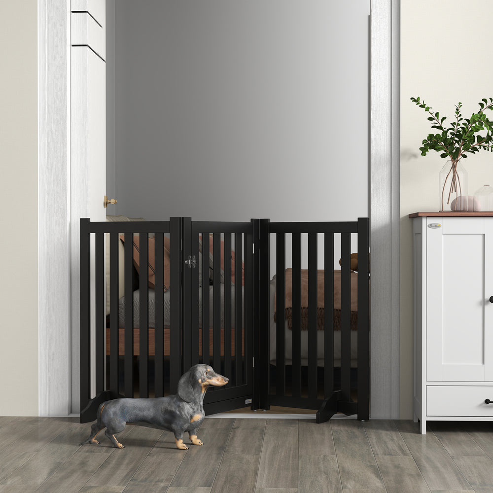 3-panel foldable dog gate with feet, black
