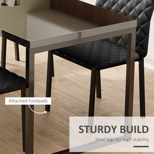 Set of 4 upholstered kitchen chairs in faux leather with metal legs, black