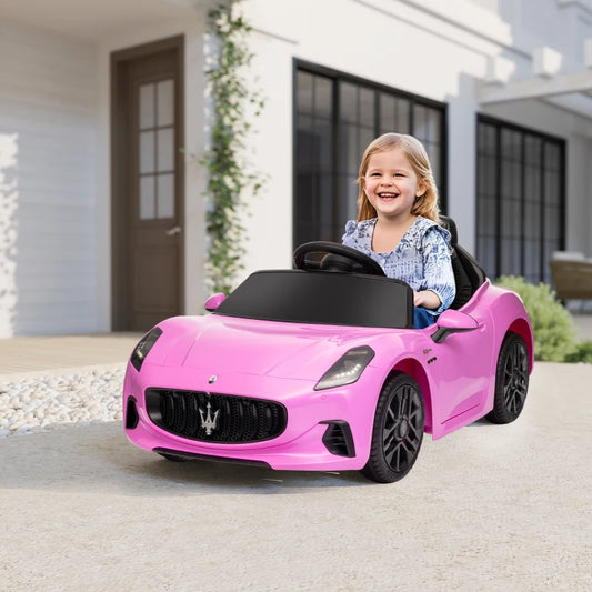 Voiture électrique pour enfants Qaba 12 V Maserati Gran Turismo sous licence avec télécommande, démarrage progressif, lumières LED, musique, klaxon, lecteur MP3, rose