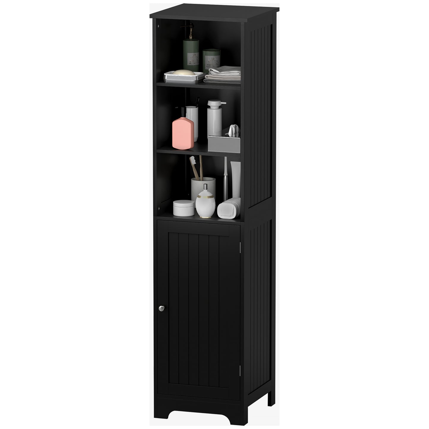 Armoire de rangement haute de salle de bain avec étagère réglable, 3 étagères ouvertes, noire