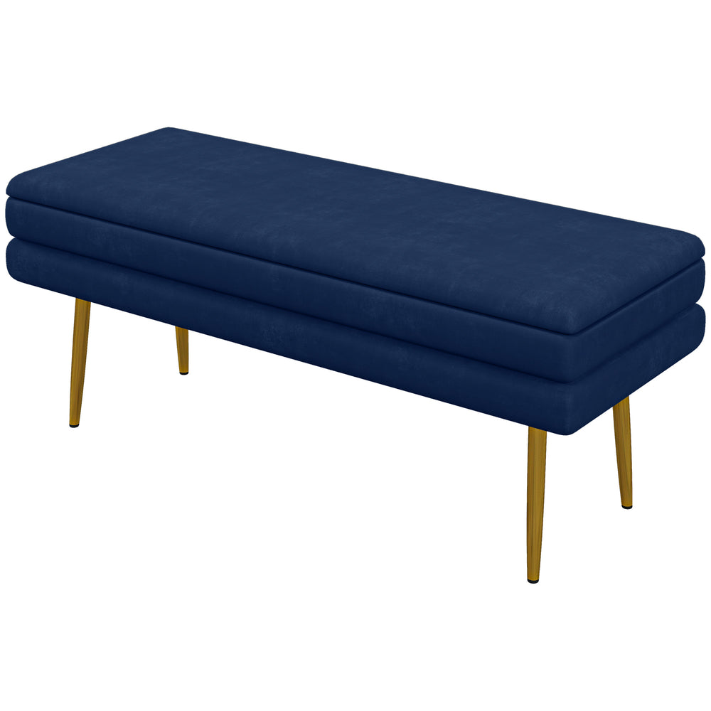Pouf de rangement en velours avec pieds en acier, bleu