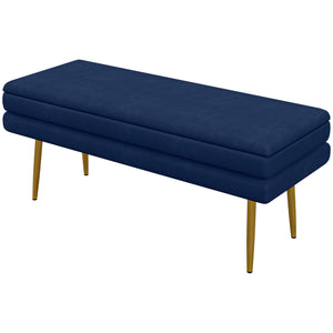 Pouf de rangement en velours avec pieds en acier, bleu