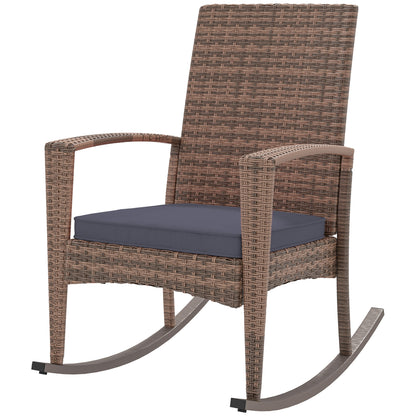 Fauteuil à bascule Outsunny Outdoor en rotin synthétique et coussin, bleu foncé