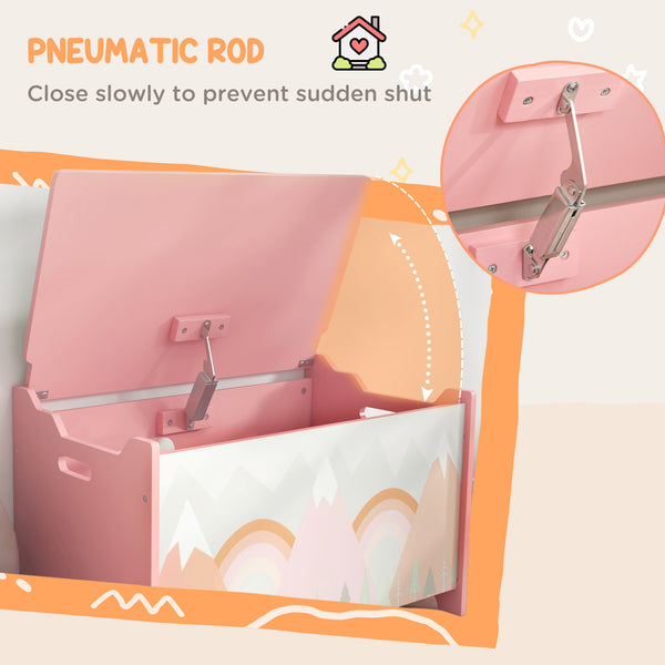 Children's toy box with lid and safety hinges, pink